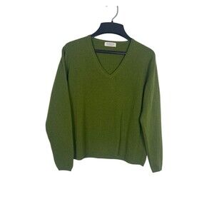 Hawick Cashmere 100% Pure Cashmere Sweater Green V-Neck Pullover Women’s S